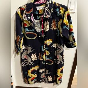 Dragon Print Button-Up Shirt Dress